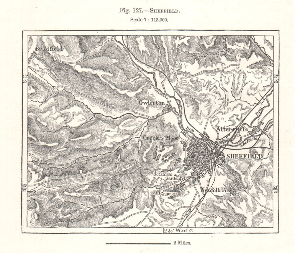 Sheffield environs. Yorkshire. Sketch map 1885 old antique plan chart